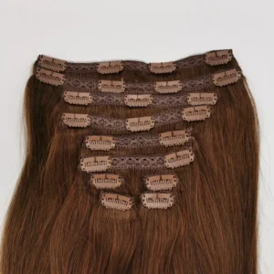 Lace Weft Clip In Hair Extensions 4 Brown Hair Color Straight Hair 2