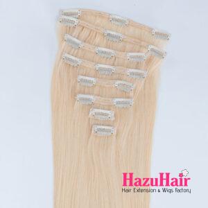 Lace Weft Clip In Hair Extensions 613 Bleach Blonde Color Straight Hair 1