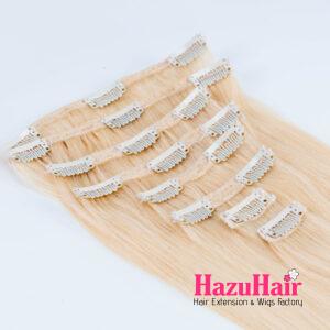 Lace Weft Clip In Hair Extensions 613 Bleach Blonde Color Straight Hair 4