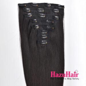 Lace Weft Clip In Hair Extensions Natural Black Color Straight Hair 1