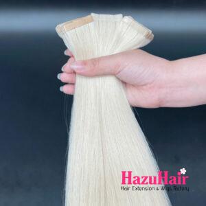 Normal Tape In Hair Extensions with 60 Platinum Ash Blonde Color Straight Hair 2