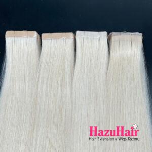 Normal Tape In Hair Extensions with 60 Platinum Ash Blonde Color Straight Hair 3