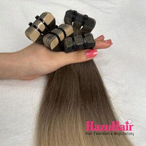 Normal Tape In Hair Extensions with Ombre Brown Blonde Color Straight Hair 2