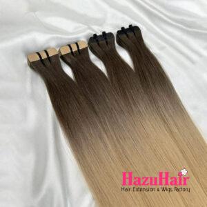 Normal Tape In Hair Extensions with Ombre Brown Blonde Color Straight Hair 5