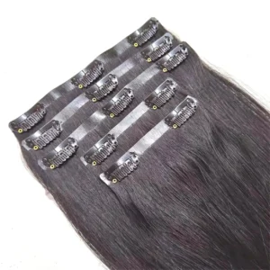 Seamless Clip In Hair Extensions Natural Black Color Straight Hair 1