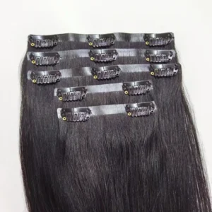 Seamless Clip In Hair Extensions Natural Black Color Straight Hair 2