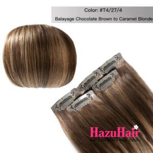 Seamless Clip In Hair Extensions T4 27 4 Balayage Cololate Brown to Caramel Blonde Straight Hair 4