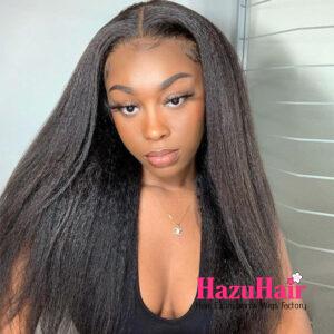 Kinky Straight Hair Wigs 1B Black Color Human Hair 4×4 HD Lace Front Wigs 8