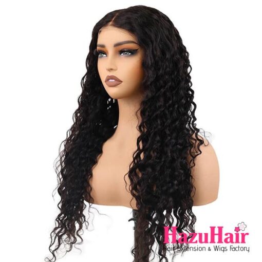 Long Deep Wave Hair Wigs 24 inch #1B Black Color Vietnamese Human Hair 5×5 HD Lace Closure Wigs