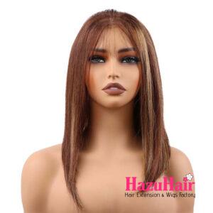 Short Bob Straight Wigs 14 inch Piano 4 27 Brown Honey Blonde 4×4 HD Lace Closure 1