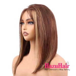 Short Bob Straight Wigs 14 inch Piano 4 27 Brown Honey Blonde 4×4 HD Lace Closure 3