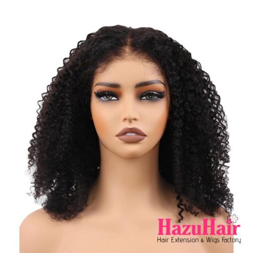 Short Bob Wigs Kinky Curly 14 inch #1B Black Color – Vietnamese Human Hair 4×4 HD Lace Closure Wigs