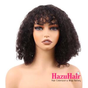 Short Curly Bob Wigs Vertex Lace 1B Black Color 4×4 HD Lace Closure 1