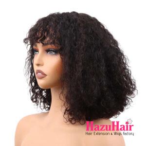 Short Curly Bob Wigs Vertex Lace 1B Black Color 4×4 HD Lace Closure 3